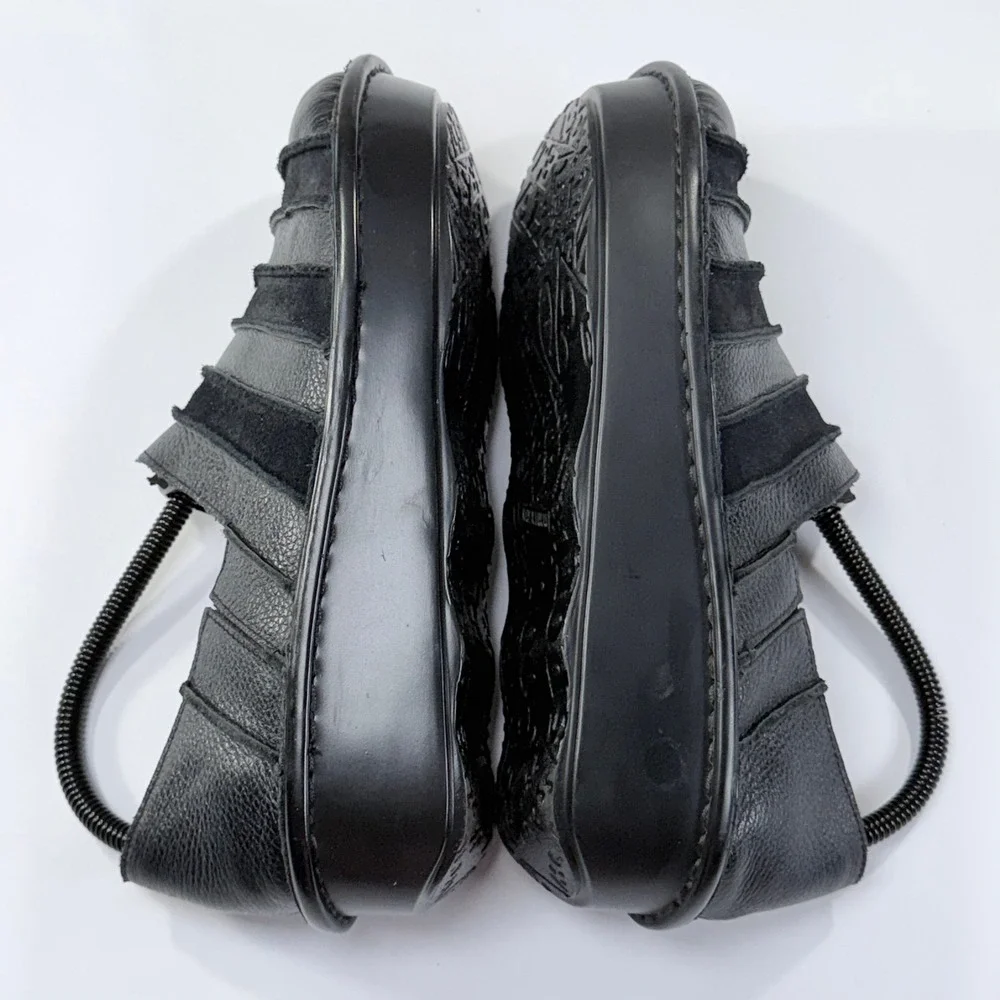 Spring Step Firefly Clog Womens 41/9.5-10 Black Leather Ribbed Slip On Lagenlook